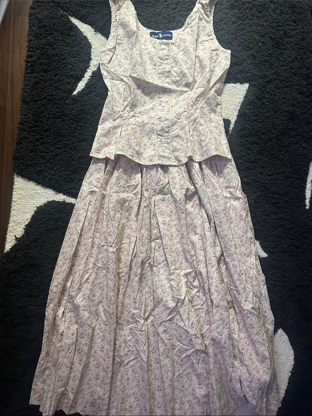 Ralph Lauren vintage Ivory Two Piece Set with Pink Floral Print